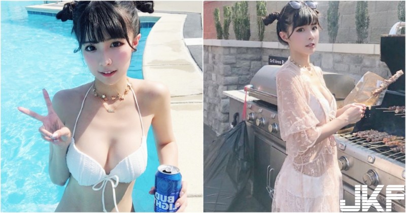 海邊BBQ捕捉野生「白嫩奶妹」！甜美清純「白色比基尼」太可愛！渾圓美乳看不膩！