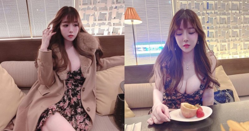 正妹英文老師「宇倩」超爆乳用餐，「渾圓美乳」比食物還誘惑！