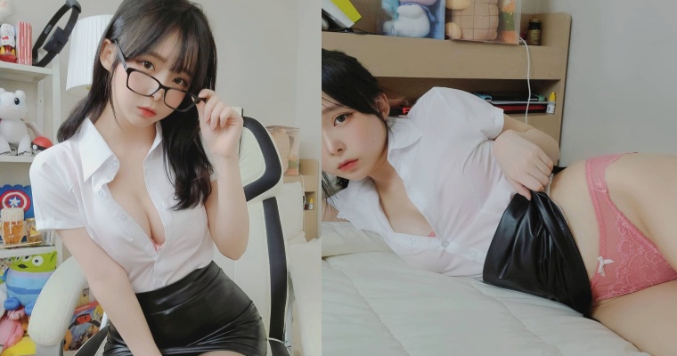 南韓正妹 Sunha 化身魅惑 OL！緊身白襯衫湧出豪乳  撩裙放電有夠辣