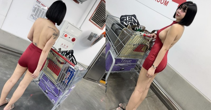 台中好市多驚見「半裸短髮正妹」！美背側乳大溢出，轉到正面居然沒穿bra！