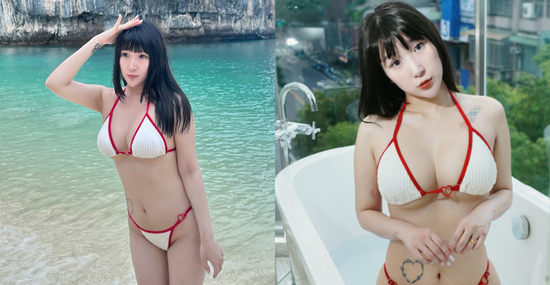 美乳女孩「茶茶兒」瘦身有成，曬「火辣比基尼」車燈還一樣重！
